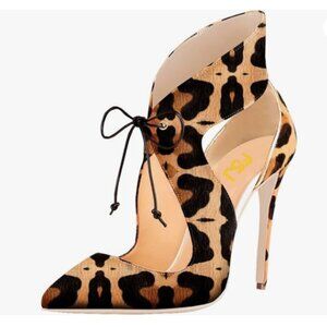 FSJ Leopard High Heel Pumps Lace Up Sandals Cut Out Stiletto Party Evening Shoe